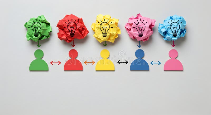 Creative ideas sharing collaboration teamwork brainstorming innovation network connection concept vector illustration