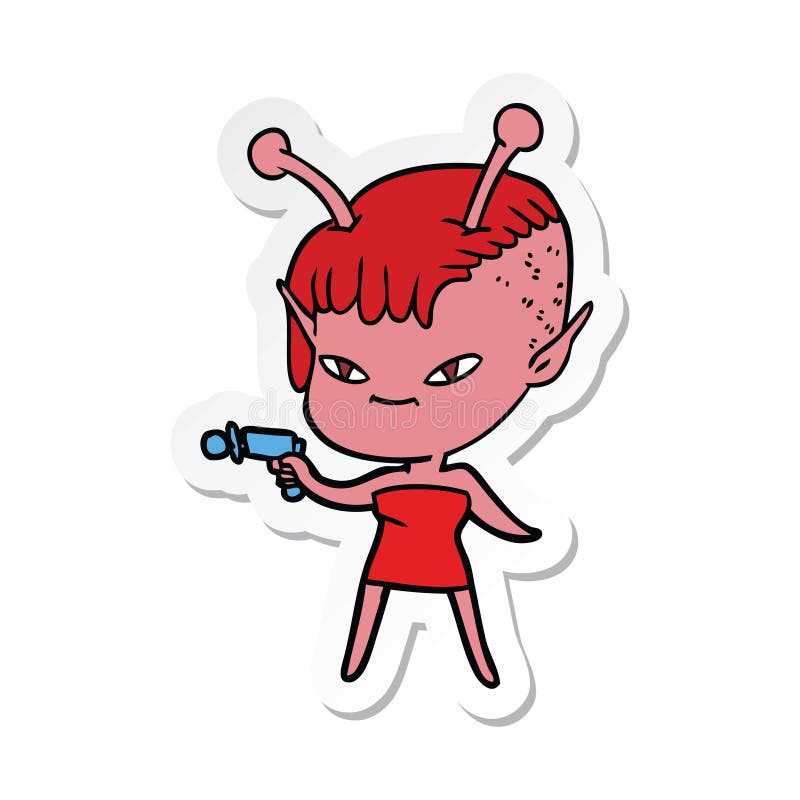 sticker of a cute cartoon alien girl