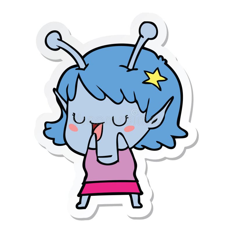 sticker of a happy alien girl cartoon