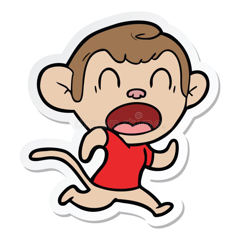 sticker of a shouting cartoon monkey running