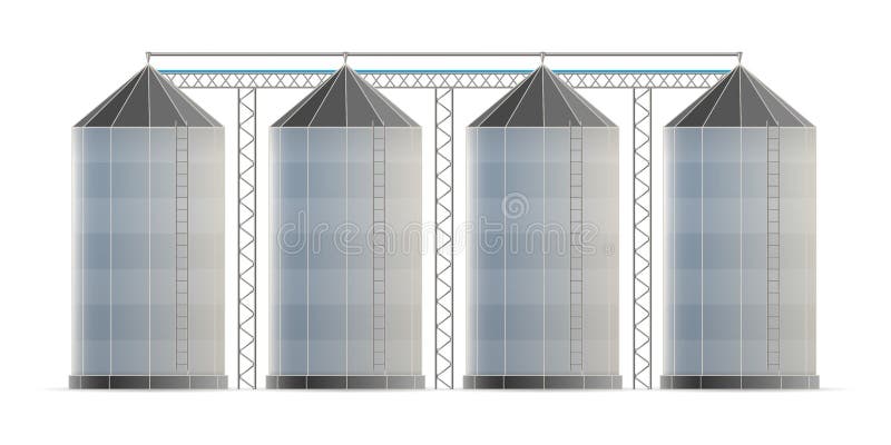 Creative illustration of agricultural silo storehouse for grain storage elevator isolated on background. Art design farm template