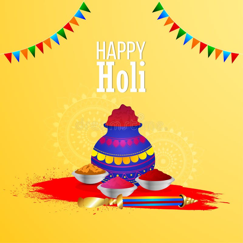 Happy Holi Celebration Background with Realistic Bucket and Colorful ...