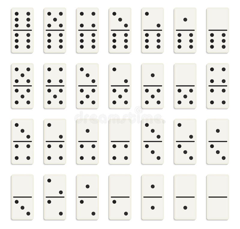 Creative illustration of realistic domino full set isolated on background. Dominoes bones art design. Abstract concept 28 pieces