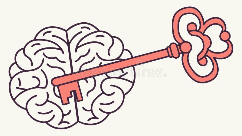 Creative Key Shaped Like a Brain Vector Illustration, vector design Generative AI stock illustration