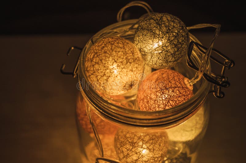 Creative Lamp Made of Cotton Balls in Glass Jar Stock Image Image of