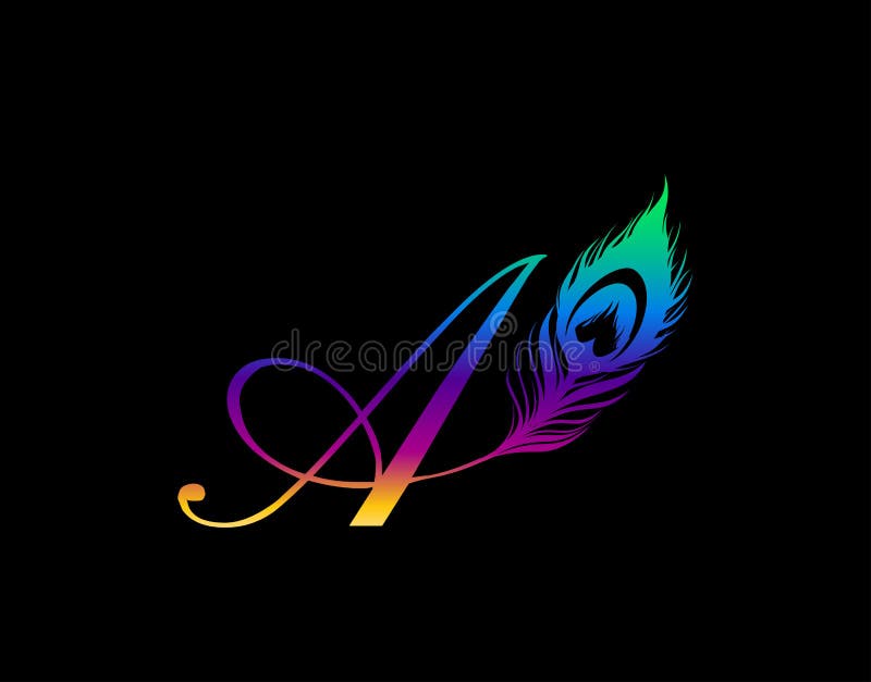 Creative A Letter Decorated With Exotic Peacock Feather royalty free illustration