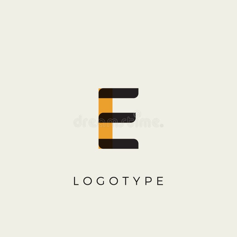 Creative letter E for logo and monogram. Minimal artistic style letter with yellow spot for education, festive and party