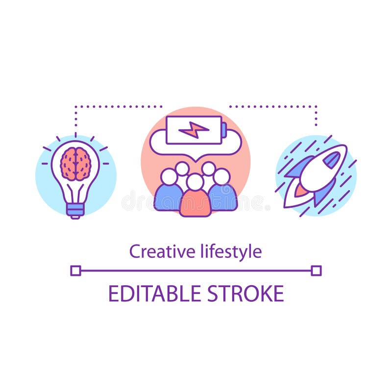 Creative lifestyle concept icon. Brainstorming idea thin line illustration. Imagination and original idea generation royalty free illustration