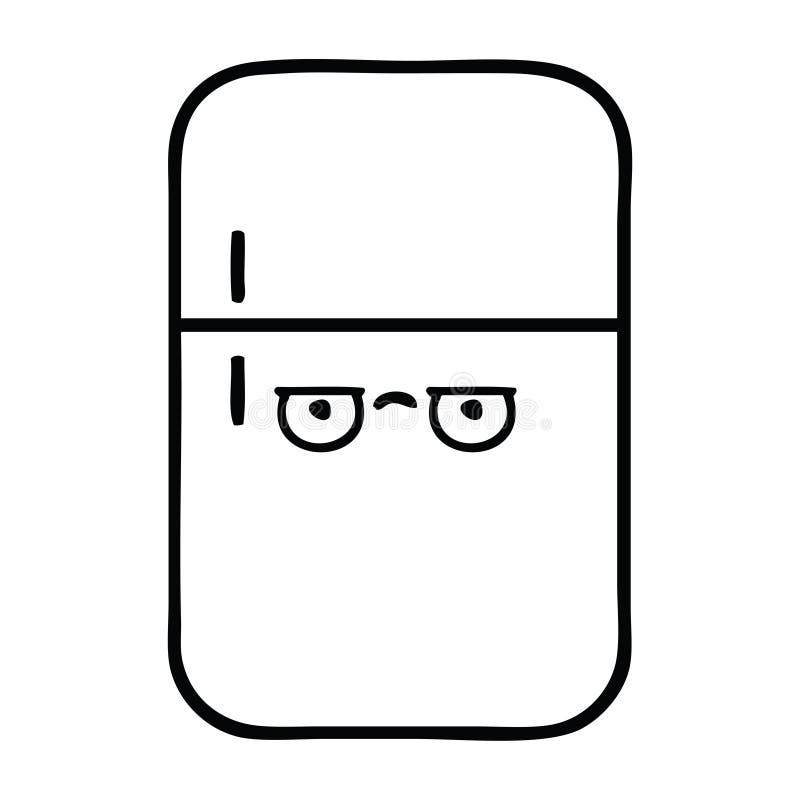 A Creative Line Drawing Cartoon Fridge Freezer Stock Vector