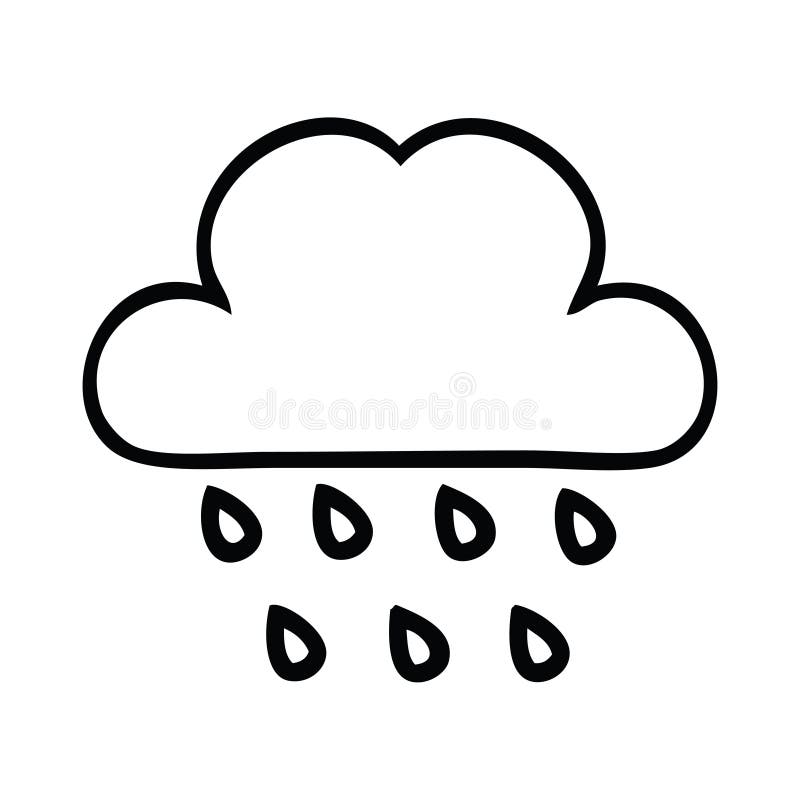 A creative line drawing cartoon storm rain cloud