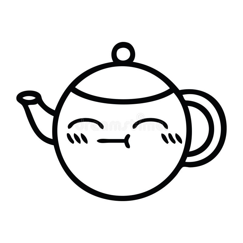 A Creative Line Drawing Cartoon Teapot Stock Vector - Illustration of