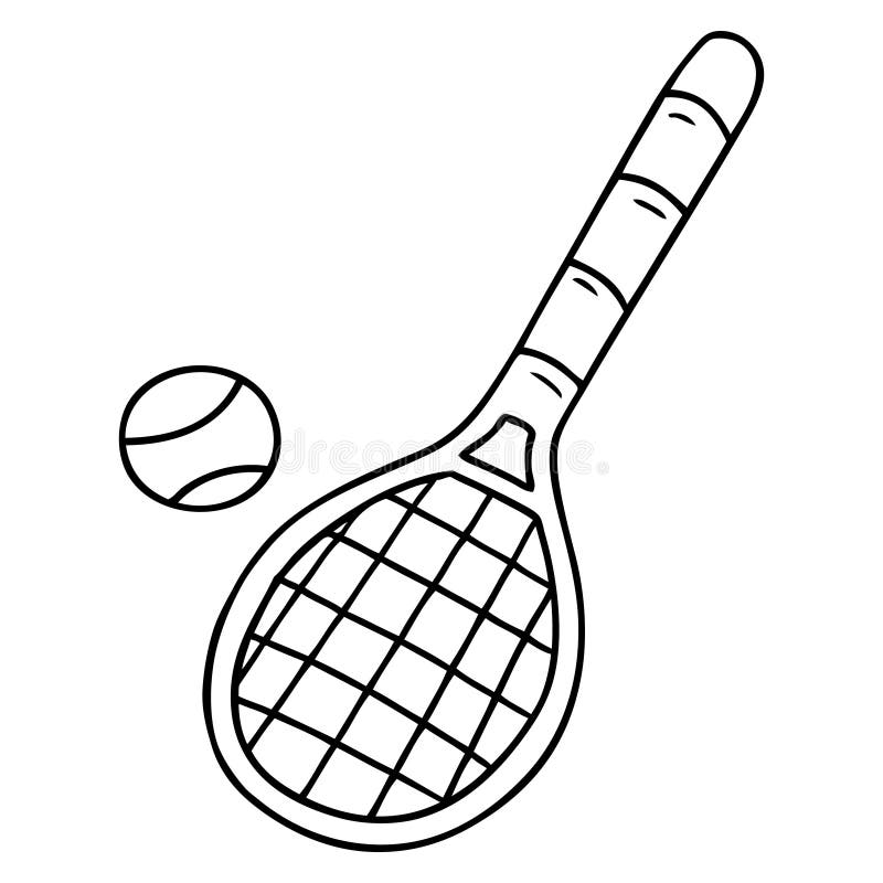 A creative line drawing doodle tennis racket and ball