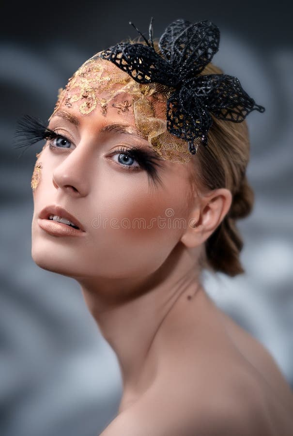 Creative Makeup. False eyelashes. Shallow depth of field royalty free stock image Creative Makeup. False eyelashes. Shallow depth of field royalty free stock image