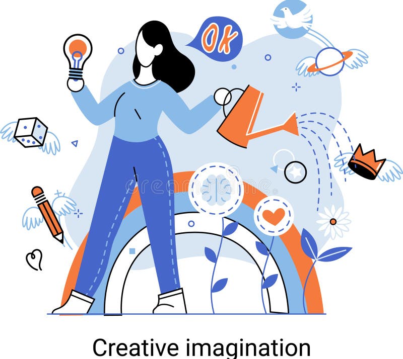 Creative Mind, Imagination or Brainstorm or Originative Idea Concept. Phantasy Flow and