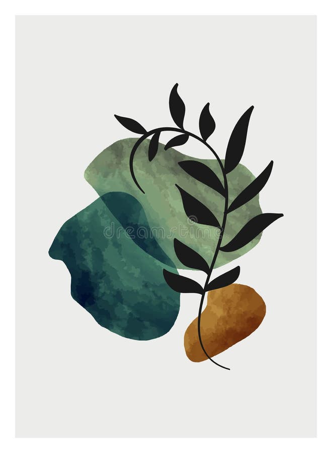 Creative minimalist hand painted illustration. botanical with abstract shape for wall art decoration stock illustration