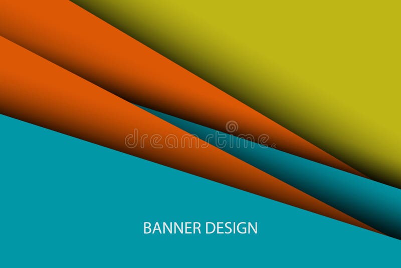 Abstract geometric background, paper cut, orange blue colored triangles with shadow on yellow background