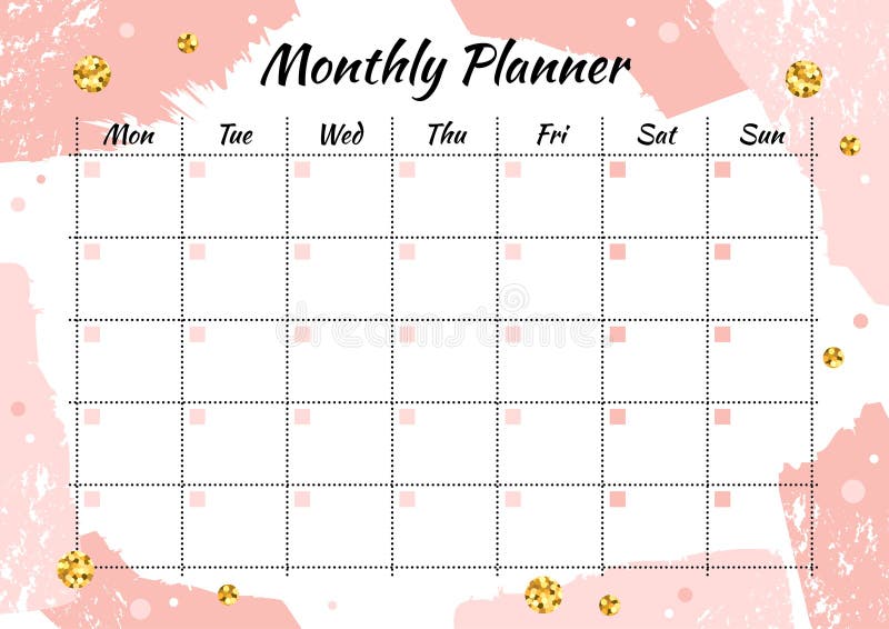 Creative Monthly Planner with Pastel Brushstroke on Background. Stock Vector Illustration of