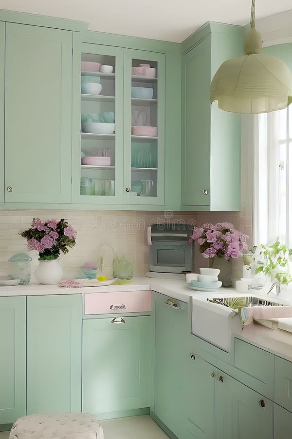 Creative Pastel Color Elegant Kitchen Interior Design, Peculiar Stock