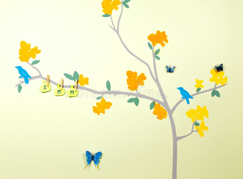Creative picture of tree on the wall stock illustration