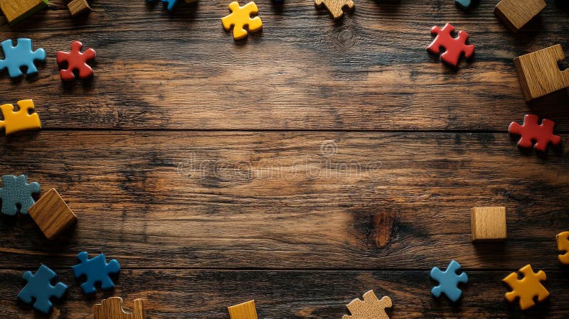 Creative playtime with colorful building blocks and a wooden structure on a table in a bright room stock image
