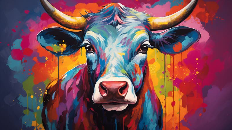 Creative poster with colorful cow stock illustration