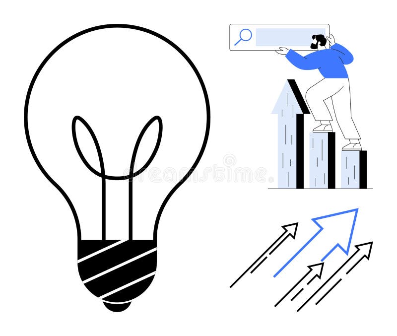 Creative problem-solving with innovation, business growth, and user exploration themes royalty free illustration