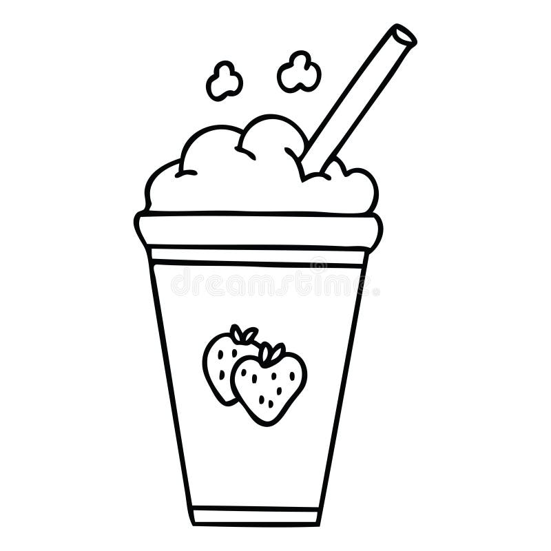 Milkshake Coloring Drawing Strawberry Cartoon Line Quirky Creative Colourin...