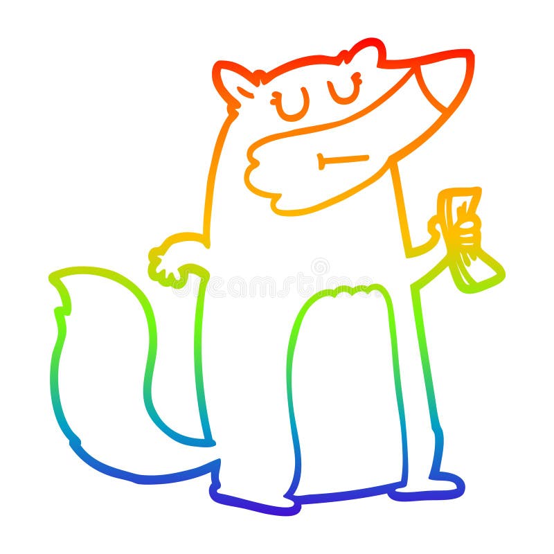 A creative rainbow gradient line drawing cartoon badger holding cash