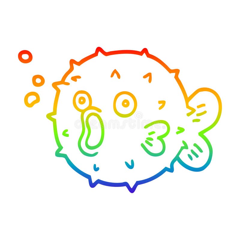 A creative rainbow gradient line drawing cartoon blow fish