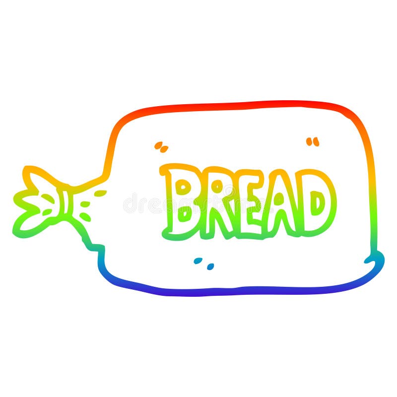 A creative rainbow gradient line drawing cartoon bread in bag