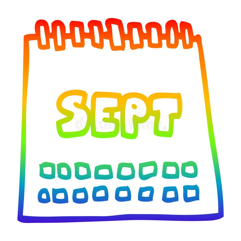 A Creative Rainbow Gradient Line Drawing Cartoon Calendar Showing Month