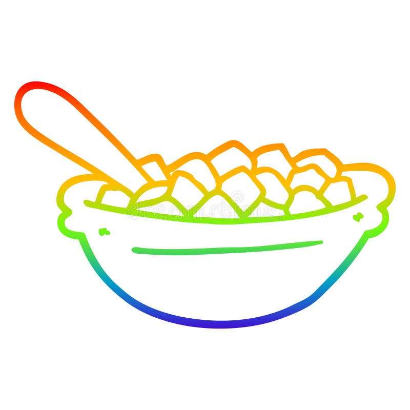 A creative rainbow gradient line drawing cartoon cereal bowl