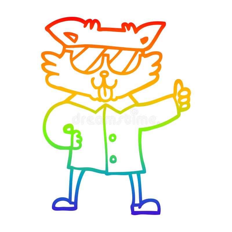 A creative rainbow gradient line drawing cartoon cool cat