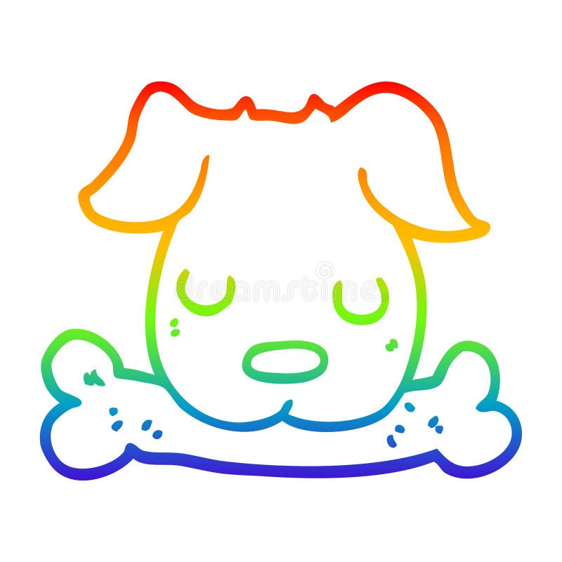 A creative rainbow gradient line drawing cartoon dog with bone