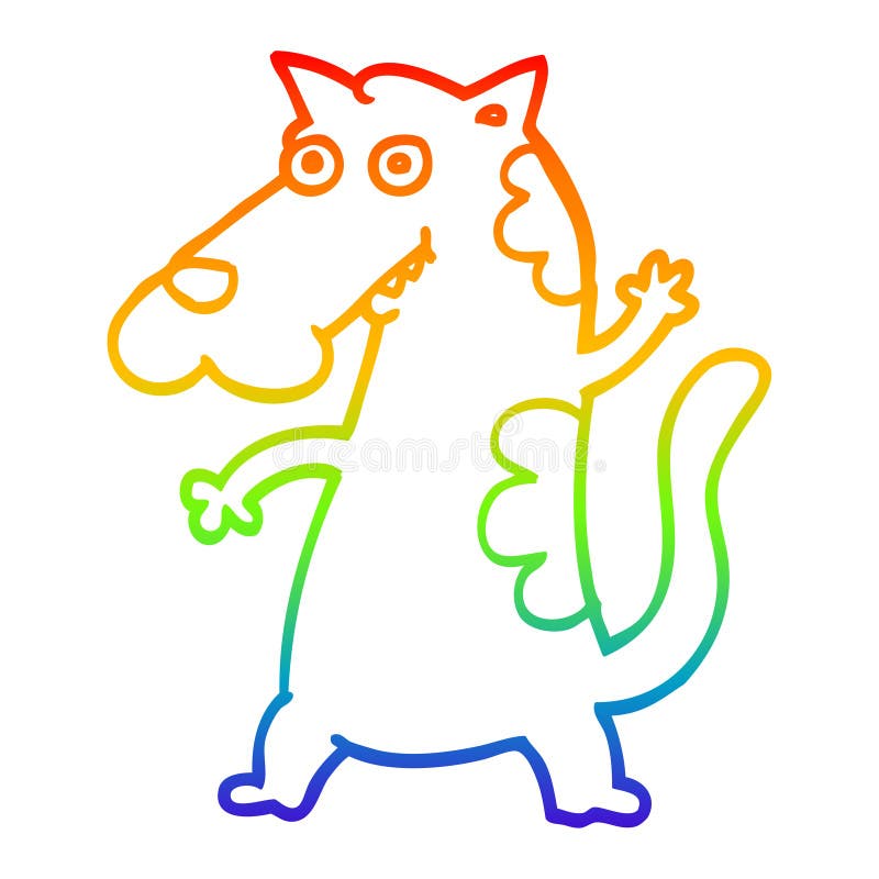 A creative rainbow gradient line drawing cartoon dog