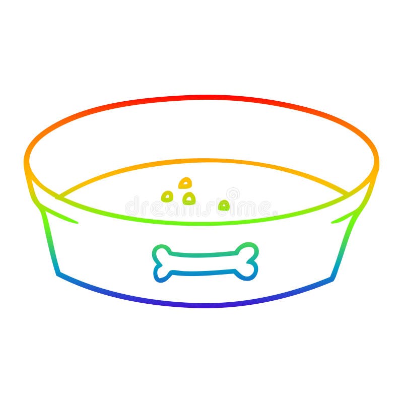 A creative rainbow gradient line drawing cartoon empty dog food bowl