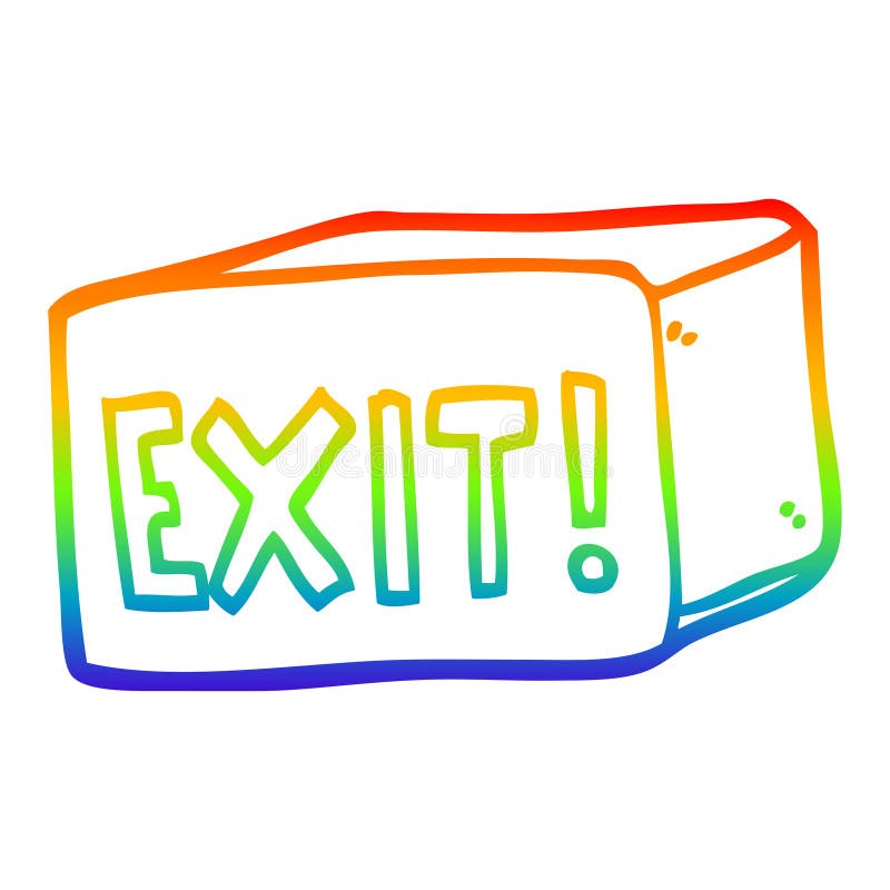 A creative rainbow gradient line drawing cartoon exit sign