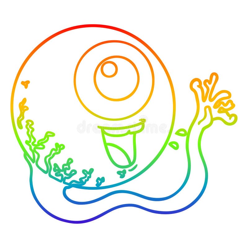 A creative rainbow gradient line drawing cartoon eyeball laughing