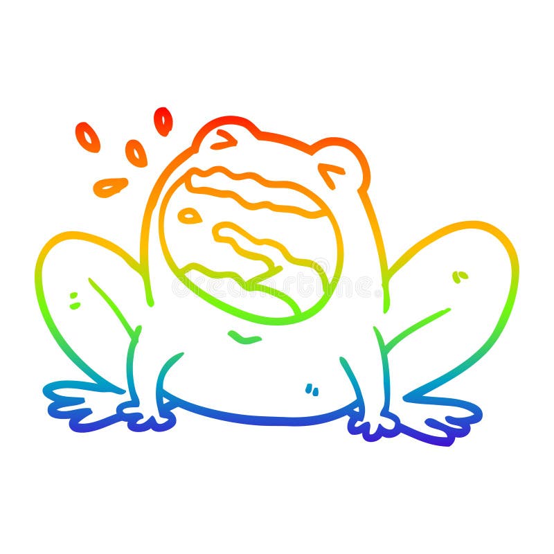 A creative rainbow gradient line drawing cartoon frog shouting