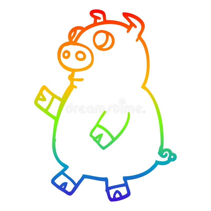A creative rainbow gradient line drawing cartoon funny pig