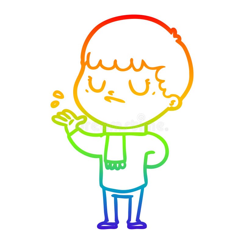 A creative rainbow gradient line drawing cartoon grumpy boy