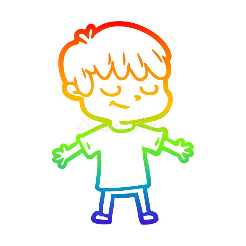 A creative rainbow gradient line drawing cartoon happy boy