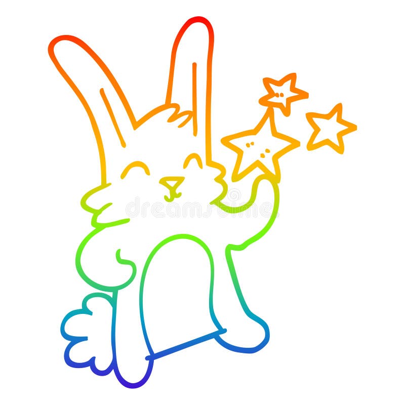 A creative rainbow gradient line drawing cartoon happy rabbit