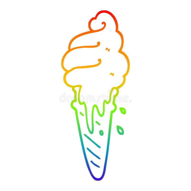 A Creative Rainbow Gradient Line Drawing Cartoon Ice Cream Cone Stock