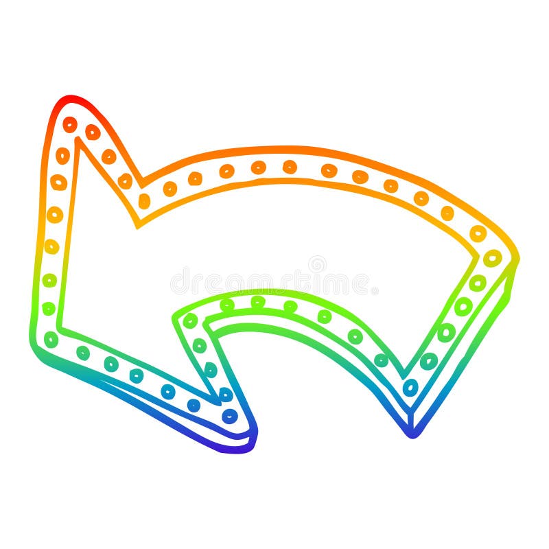 A creative rainbow gradient line drawing cartoon light up arrow