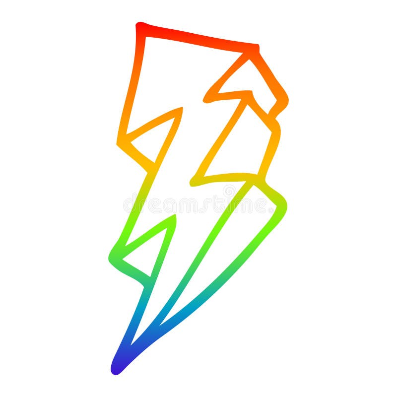 A Creative Rainbow Gradient Line Drawing Cartoon Lightning Bolt Stock