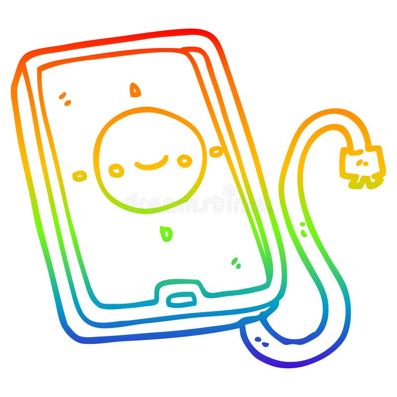 A creative rainbow gradient line drawing cartoon mobile phone device