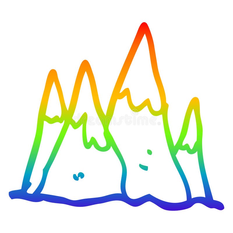 Mountain Range Landscape Cartoon Rainbow Line Gradient - 