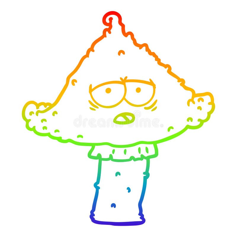 A creative rainbow gradient line drawing cartoon mushroom with face