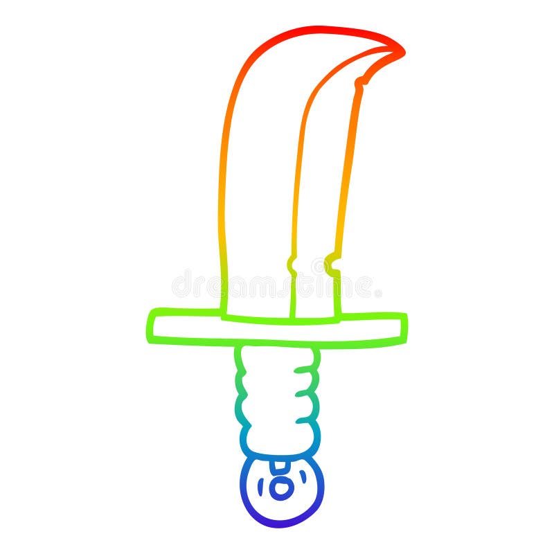 A Creative Rainbow Gradient Line Drawing Cartoon of an Old Bronze Sword Stock Vector